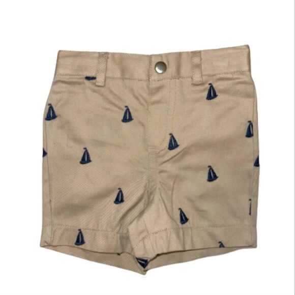 NWT Edgehill Collection Sailboats Embroidered Motif Khaki Shorts - Picture 1 of 4